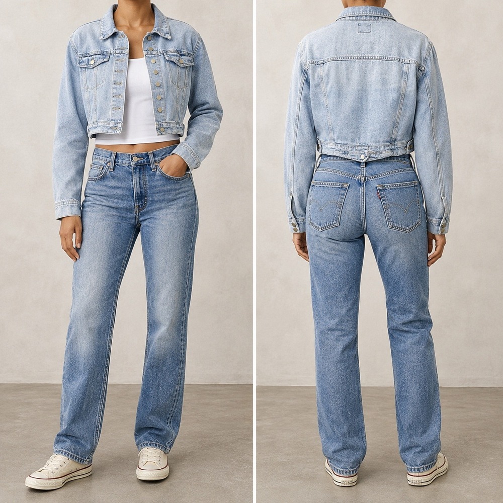 Highway Jeans Denim Jacket XL Women Light Wash Cropped Snap Front Chest Pockets